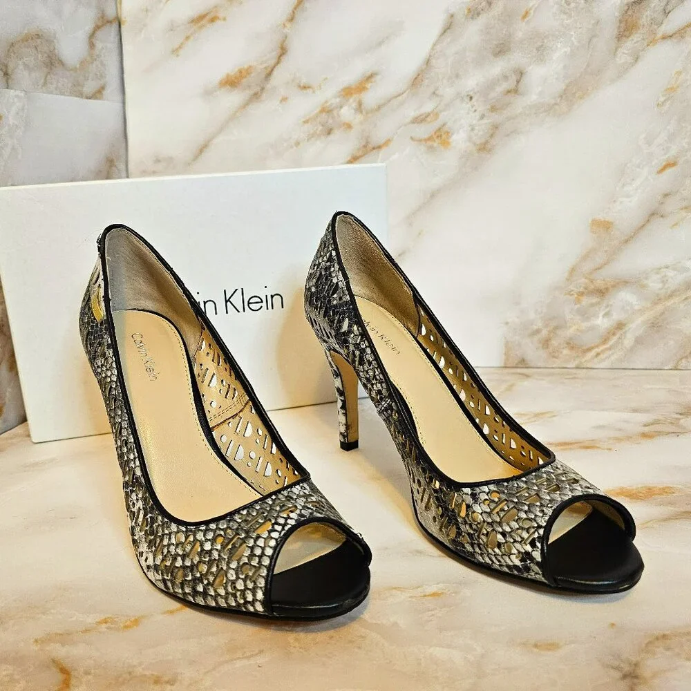 Calvin Klein Karinah Snake Print Heels with Cutouts, Size 7 - Picture 1 of 7